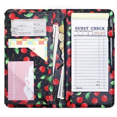 Imagem de Mymazn Livro de Servidor Cereja 4,7 X 9 com Bolso com Zíper Livro de Garçonete Bling com Bolso para Dinheiro e Fecho Magnético, Organizador de Garçons de Restaurante, Avental de Servidor Adequado Com