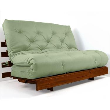 Imagem de Sofá Cama Casal Futon Tokio Verde Chá Sarja Impermeável Madeira Maciça Cor Imbuia