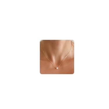 Imagem de Jewigo Colares de pérolas para mulheres, banhado a ouro 18 K, delicado, colar com pingente de corrente de pérola simples, joia de casamento, presente para meninas, one size, Aço inoxidável, Sem Pedra