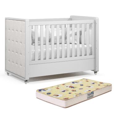 Imagem de Berço Americano Tutto New com Capitonê e Colchão Supreme - Matic Móveis Branco Soft