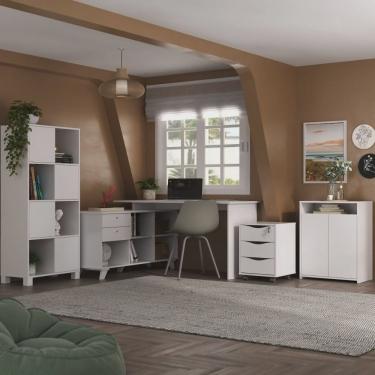 Imagem de Kit 4 Peças com Escrivaninha em L Gold, Gaveteiro, Balcão para Escritório e Estante Livreiro