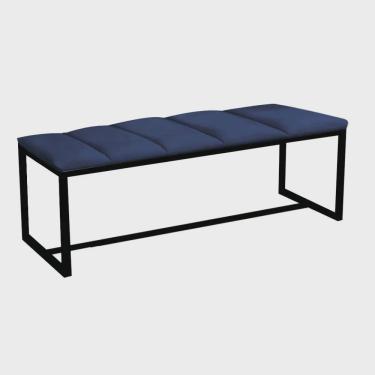 Imagem de Calçadeira Industrial Carla 100cm Solteiro Quarto Box Cama Ferro Preto Corino Azul Marinho - Ahz Móveis