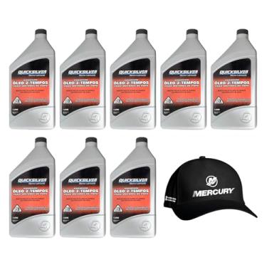 Imagem de Óleo Náutico Quicksilver TCW3 Original 1 Litro Para Motores de Popa Kit 8 Litros + Boné Mercury