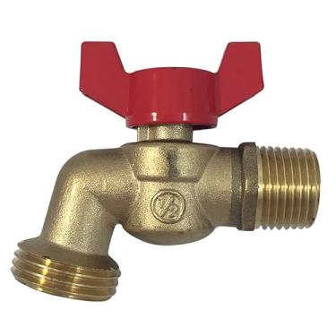 Imagem de A mangueira de latão de mangueira de esfera é comparada a latão de flecha [79-210] entrada de NPT macho de 1,27 cm com saída de mangueira de água 3/4, ideal para jardins e pátios - Llave de Manguera Esfera Mariposa de 1,27 cm