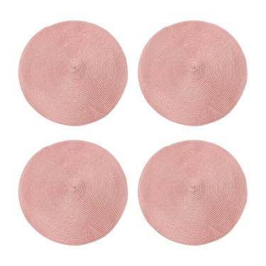 Imagem de Jogo Americano Rosa 4 Peças Redondo 38cm Mesa Posta Decoracao Cozinha Trama Poliester