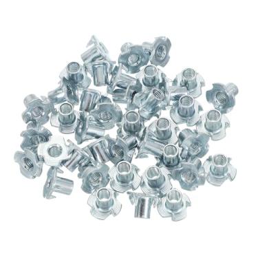 Imagem de PATIKIL Porcas em T M6, 40 peças de aço zincado com 4 pontas, porca cega de 12 mm de comprimento, quatro garras t porcas, inserções roscadas, ferragens para móveis de madeira, armários de escalada