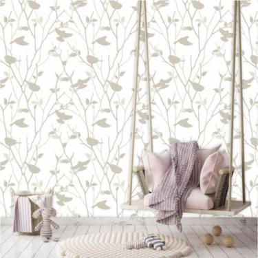 Imagem de Papel de Parede Galhos e Pássaros em Tons de bege 250 - Inove Papéis d