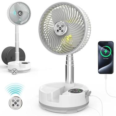 Imagem de Ventilador de mesa oscilante operado por bateria de 20000 mAh - Ventilador de acampamento recarregável de 112 horas com luz e temporizador, ventilador de viagem portátil de 9 velocidades para viagem