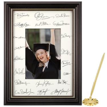 Imagem de Cinnvoice Pacote com 2 porta-retrato com assinatura de formatura A4 comporta foto de 12 x 18 cm com tapete branco oco redondo para formatura, casamento, celebração, aniversário, parede, mesa, exibição