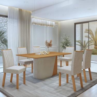 Imagem de Conjunto Sala de Jantar Luar 170Cm Tampo No Glass com 6 Cadeiras Apogeu Amêndoa Clean/Off White/Amendoa Clean/Boucle Bege