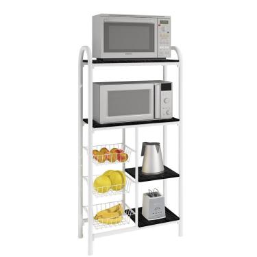 Imagem de Fruteira Bélgica 3 Cestos 4 Estantes Bm Tubulares Branco/preto Rajado