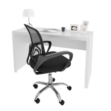 Imagem de Escrivaninha 127cm Me4135 Com Cadeira Diretor Tela Mesh Tok 3310 Branco