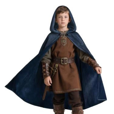 Imagem de JPXH Capa infantil com capuz medieval renascentista fantasia cosplay Halloween, Azul - M, M