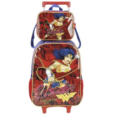 Imagem de Kit Mochila Rodinha Lancheira Térmica Infanitl Escoalr Menina Feminina Mulher Maravlha Luxcel