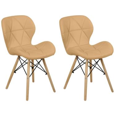 Imagem de Kit 02 Cadeiras Charles Eames Eiffel Slim Wood Estofada - Nude Escuro