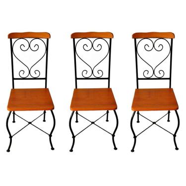 Imagem de Cadeira De Jantar Conjunto Com 3 Estilo Industrial Rustica Ferro E Madeira Artesanal