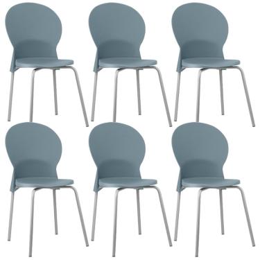 Imagem de Kit 06 Cadeiras Mond F02 Estrutura em Aço com Assento Plástico Azul para Sala de Jantar...