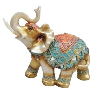 Imagem de Elefante Decorativo Dourado Indiano Resina 15cm Altura