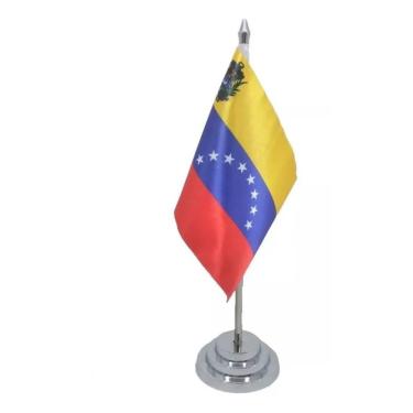 Imagem de Bandeira Mesa Dupla Face Venezuela Mastro 29 Cm Alt Cetim