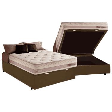 Imagem de Cama Box Baú Casal Com Colchão Herval Tower Molas Maxspring 138x188x76cm Ms Suede Marrom