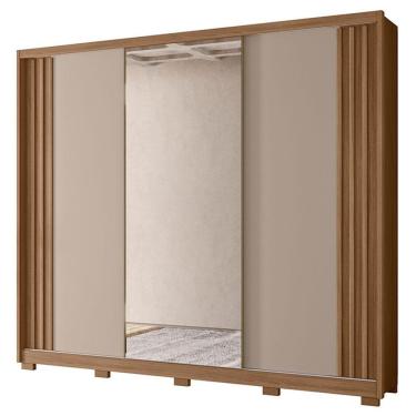 Imagem de Guarda Roupa Casal Arizona 3 Portas Carvalho Fendi Com Espelho - Moval