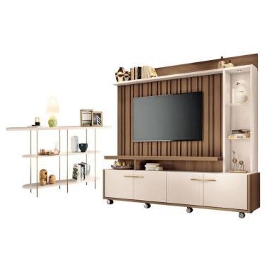 Imagem de Estante Home Theater Titan Off White Castanho E Aparador Infinity Off White - Hb Móveis