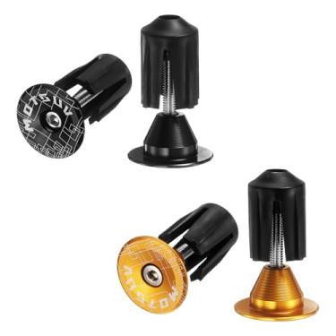Imagem de HARFINGTON 2 pares de plugues de extremidade de barra de alumínio tampas de extremidade de guidão plugues de bicicleta 20 g bloqueio expansível para bicicleta de engrenagem fixa MTB Road BMX, amarelo