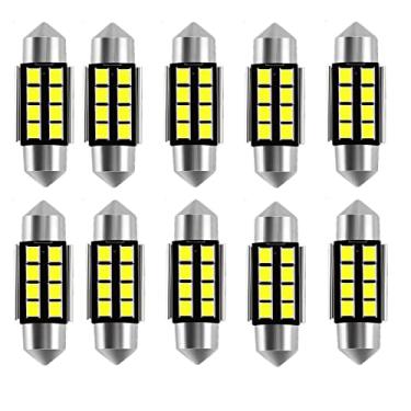 Imagem de WLJH Lâmpada Led De3175 De 31 Mm, Contato Duplo, 6000 K, Branca, 400 Lm, Alto Brilho, Sem Erros, Canbus, Luzes Internas Carro Para Leitura Mapa, Porta-Malas, Porta-Luvas, Luz Placa (Pacote Com 10)