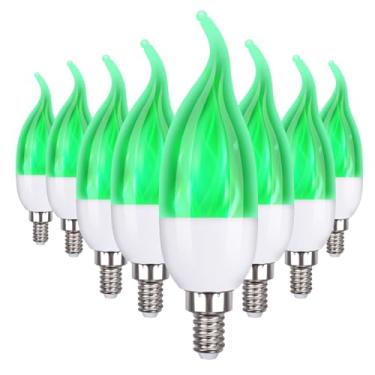 Imagem de OHLGT Pacote Com 8 Lâmpadas De Chama E12, Candelabro Led 3 Modos, 2,0 Watts, Branco Quente, Vela, Ideal Para Decoração Festas Natal - Verde