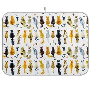 Imagem de ZzWwR Tapete De Secagem Pratos Floral Com Estampa Gatos E Borboletas, 16 X 18 Polegadas, Protetor Mesa Microfibra Para Bancada Cozinha, Escorredor Pia Multiuso