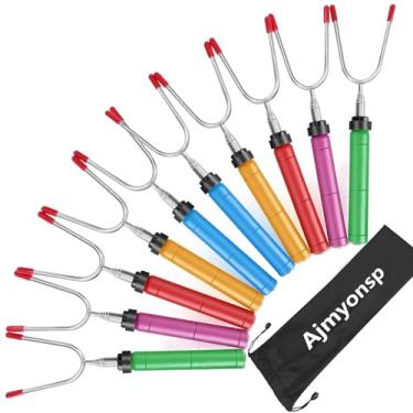 Imagem de Ajmyonsp Palitos Para Assar Marshmallow De 34 Polegadas, Pacote Com 10 Espetos Smores Fogueira Acampamento - Garfos Telescópicos Cachorro-Quente, Cabo Giratório Metal Extra Longo E Forte, Presentes