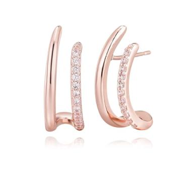 Imagem de Met-edianger Brincos femininos modernos de ouro rosa minimalistas, barra curvada, zircônia cúbica