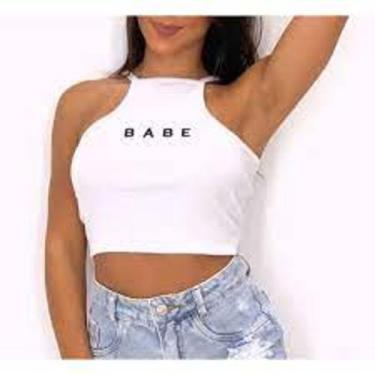 Imagem de Cropped feminino babe alça regata malha canelada estilo - filo modas, 