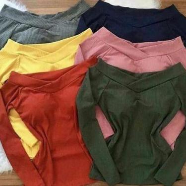 Imagem de Blusa feminina manga longa ombro a ombro canelada - Filó Modas, m, Ter