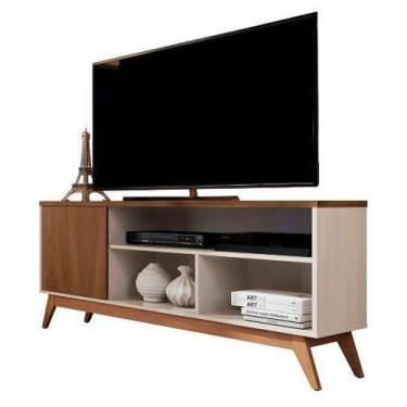 Imagem de Rack Retrô TV Até 60 Polegadas Pés De Madeira 1 Porta E Nichos Malbec 
