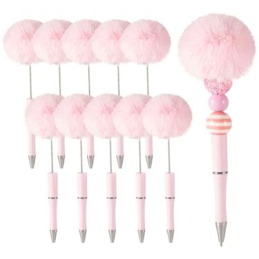 Imagem de Spritewelry Caneta esferográfica de pelúcia fofa, pompom, 10 peças, faça você mesmo, canetas esferográficas, tinta preta, suprimentos para escritório, escola, rosa claro