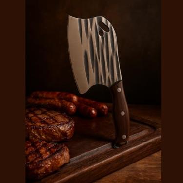 Imagem de Cutelo Artesanal para Churrasco, Lâmina em Aço Inox, Cabo em Madeira Rústica