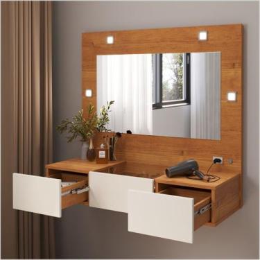 Imagem de Penteadeira Camarim Suspensa LED 3 Gavetas 96cm Nature Off White Sofia