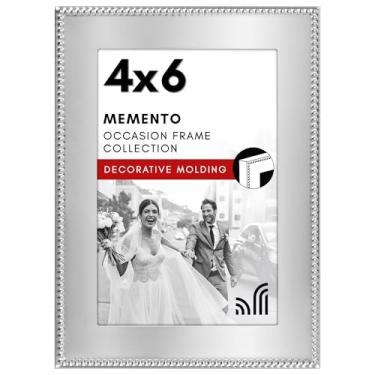 Imagem de Americanflat Porta-retrato 10 x 15 com detalhes em estilo de contas - Moldura com contas com vidro resistente a quebras - molduras elegantes estilo galeria para mesa ou parede - prata