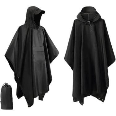 Imagem de Poncho Impermeável 3 Em 1 Capa De Chuva Ao Ar Livre Com Capuz Manga Motocicleta Capa De Chuva Camping Caminhadas Viagem Roupa De Chuva, Black, XXS
