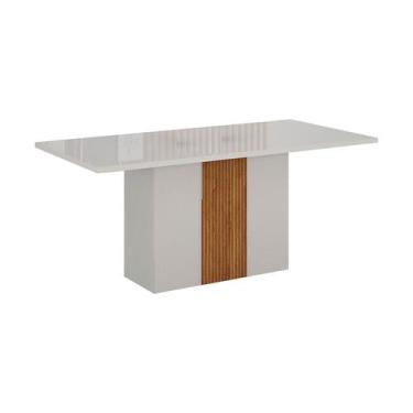 Imagem de Mesa de Jantar Retangular com Tampo de Vidro Doha 100% MDF Off White e
