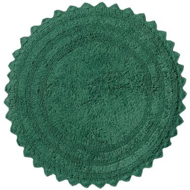 Imagem de RAJRANG Tapete de banheiro redondo com padrão de crochê algodão absorvente macio reversível tapete de banheiro círculo 61 cm - verde folhagem