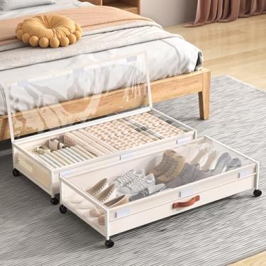 Imagem de Eastherry Armazenamento sob a cama com rodas, 3GG recipientes maiores de armazenamento sob a cama com tampas transparentes, 91 cm de comprimento sob a cama organizador de sapatos para roupas (branco