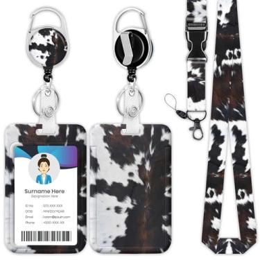 Imagem de Cordão de carretel com estampa de couro bovino, suporte de crachá de identificação de pele de vaca, clipes retráteis de etiqueta de nome para médico, enfermeira, professor, escritório, estudante