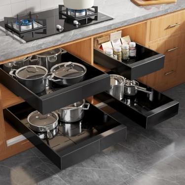 Imagem de Seinloes Pacote Com 4 Organizadores De Armário Expansíveis E Removíveis 21" Profundidade Base Elevatória Para Armários Estrutura, 3 Gavetas Trilhos Deslizantes, Prateleiras Adesivas Rodízios, Largur