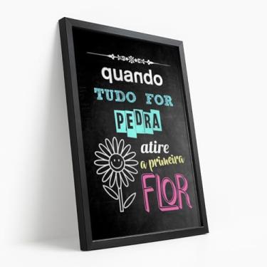 Imagem de Quadro Decorativo Atire a Primeira Flor Com Moldura Frase Inspiradora Positividade Amor Perdão Criatividade Flor Desenho Colorido Lousa