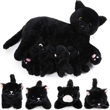 Imagem de Bicho de pelúcia Skylety Nurturing Cat com 4 gatinhos de pelúcia de 40 cm