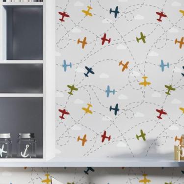 Imagem de Papel De Parede Adesivo Quarto Infantil Aviões Lavável 2m - DELIQUADRO