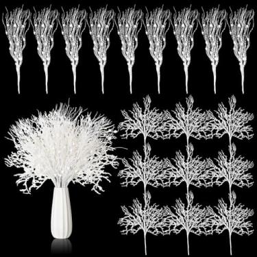 Imagem de Namalu 18 palhetas de árvore de Natal, sprays, enfeite de coral de 38 cm, palitos de ramo azul-petróleo costeiro, enfeite de Natal, enfeites de bastão de frutas silvestres, ramos de vidro para