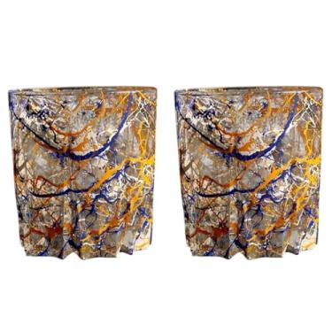 Imagem de Copo de Whisky 300ml Conjunto 2 Copos Para Suco Drink Whisky De Vidro Grosso (Personalizado) Amarelo Neon Com Preto